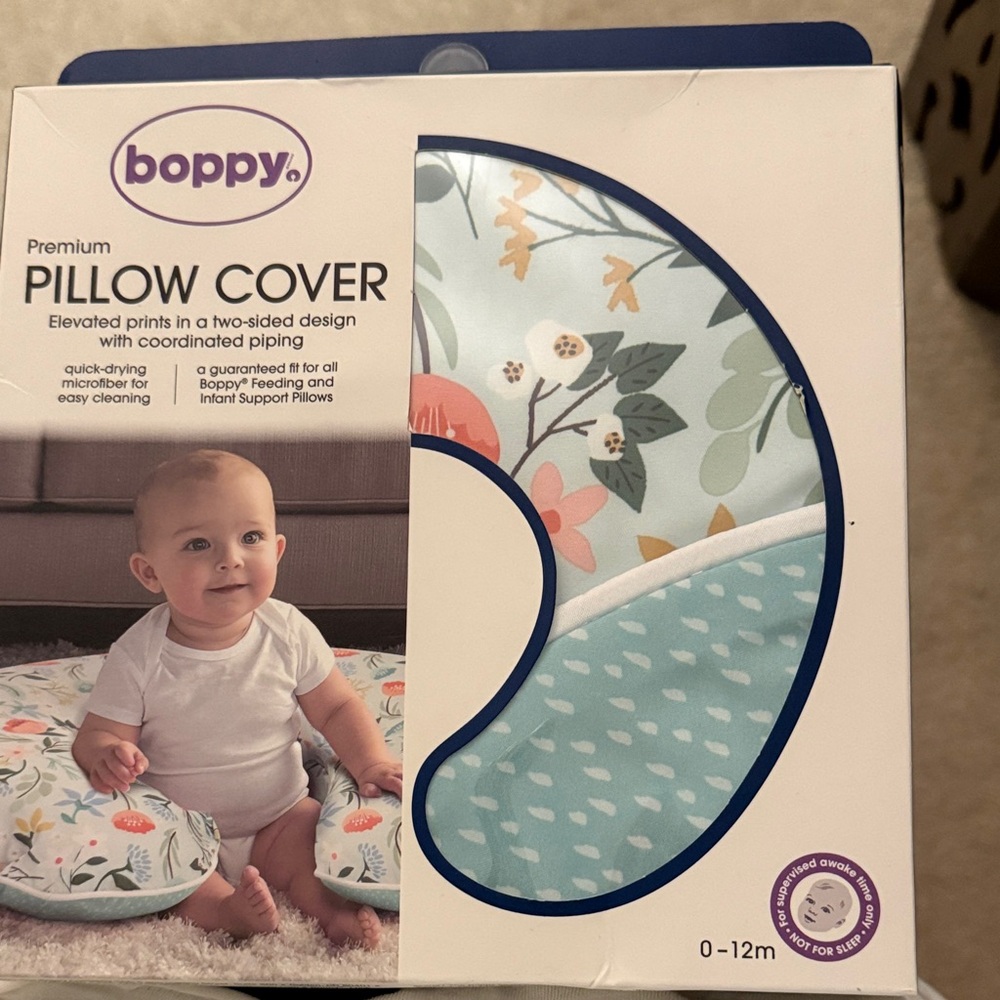 Brand new boppy Pillow Cover - Blue and Cream Floral